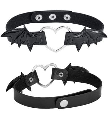 Heart Bat Wings Choker Gothic Halloween Fancy Dress Costume Necklace Adult