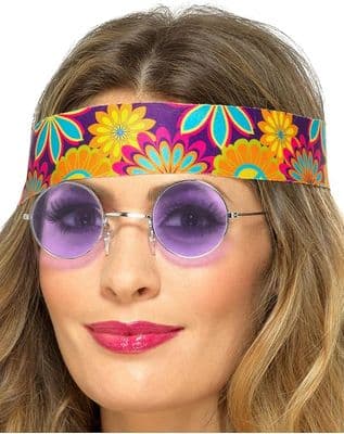 Hippie Round Sunglasses Purple Lens 60s 70s Fancy Dress Glasses