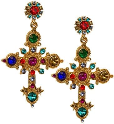 Jeweled Cross Earrings Gothic Fancy Dress Costume Jewellery Accessory