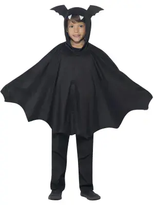 Kids Black Bat Cape Halloween Hooded Fancy Dress Vampire Costume Cloak