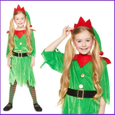 Kids Christmas Elf Costume Girls Santa Helper Fancy Dress Outfit