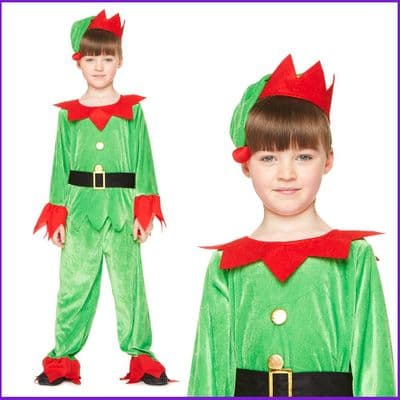 Kids Christmas Elf Costume Santa Helper Fancy Dress Outfit
