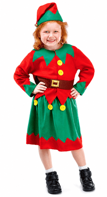 Kids Elf Costume Santas Little Helper Outfit 3-5 Years Girls Christmas Fancy Dress