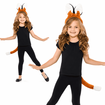 Kids Fox Ears and Tail Set Fancy Dress Costume Accessory Kit Animal Outfit