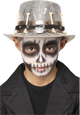 Kids Halloween Grey Voodoo Distressed Top Hat