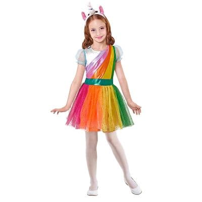 Kids Unicorn Costume Rainbow Dress Girls Fancy Dress Outfit with Headband