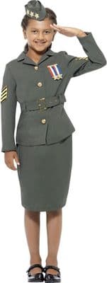 Kids WW2 Army Girl Costume  Military Fancy Dress Outfit with Hat