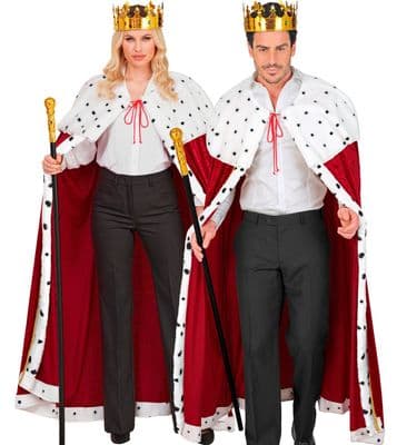 King Queen Royal Costume Set Crown Cape Sceptre Fancy Dress Accessory Adult