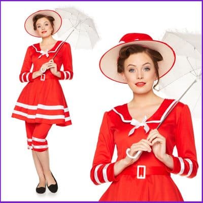 Ladies 1920s Bathing Suit Costume Vintage Swimsuit Fancy Dress Outfit Adult