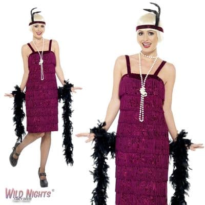 Ladies 1920s Red Jazz Flapper Costume  Charleston Fringe Dress