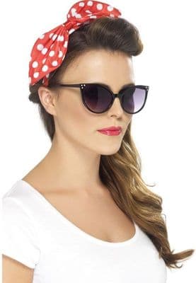 Ladies 1950s Pin Up Polka Dot Red Bow Headband