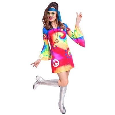 Ladies 1960s Free Spirit Woman Costume Hippie Fancy Dress Outfit