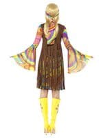 Ladies 1960s Groovy Hippie Costume Dress Waistcoat Headband Fancy Dress