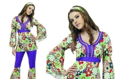 Ladies 1970's Flower Hippy Girl XXL 20-22