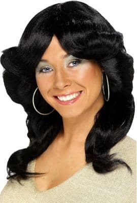 Ladies 1970s Black Flick Wig