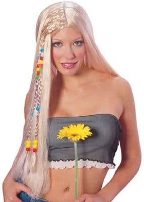 Ladies 1970s Hippy Wig Blonde with Braids and Beads