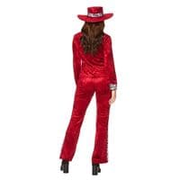 Ladies 1970s Red Pimpette Costume Velvet Suit Hat Zebra Trim 70s Fancy Dress