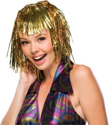 Ladies 1970s Tinsel Wig Gold