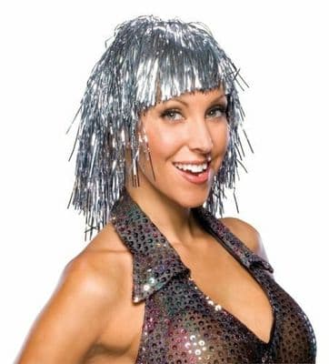 Ladies 1970s Tinsel Wig Silver