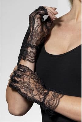 Ladies 1980s Black Lace Fingerless Gloves