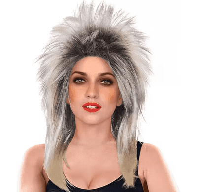 Ladies 1980s Metal Wig Rock Star Glam Fancy Dress Costume Wig Adult