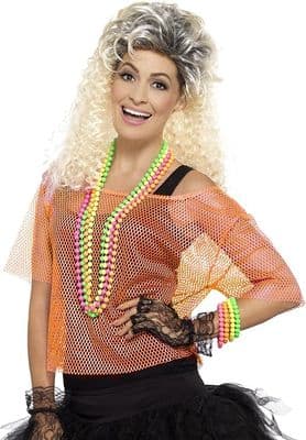 Ladies 1980s  Neon Orange Fishnet Top