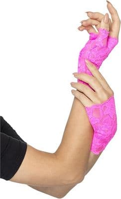 Ladies 1980s Pink Lace Fingerless Gloves