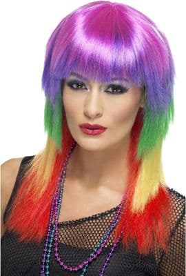 Ladies 1980s Rainbow Rocker Wig