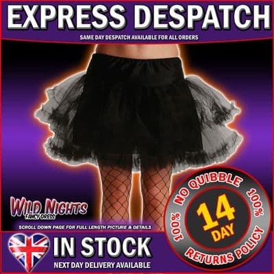 LADIES 3 LAYER RUFFLE PETTICOAT BLACK