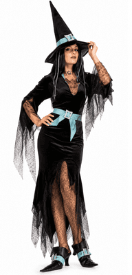 Ladies 5th Avenue Diamond Witch Costume Halloween Deluxe Fancy Dress UK 10-12