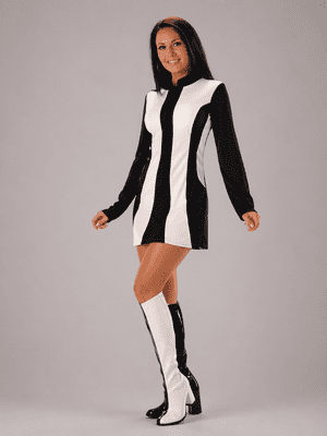 Ladies 60s 70s GoGo Dancer Dress Black White Mod Retro Mini Fancy Dress Costume