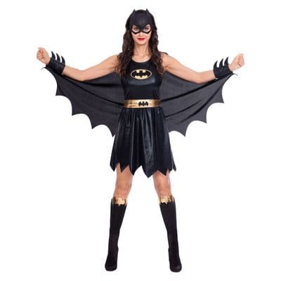 Ladies Batgirl Fancy Dress Costume Black Superhero Outfit Cape Mask