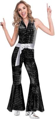 Ladies Black Disco Jumpsuit Costume