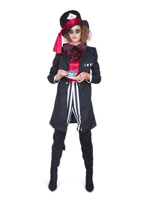Ladies Black Hatter Costume Adult Wonderland Fancy Dress Tea Party Outfit