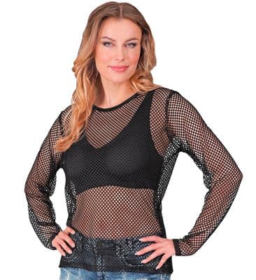 Ladies Black Long Sleeve Fishnet Shirt
