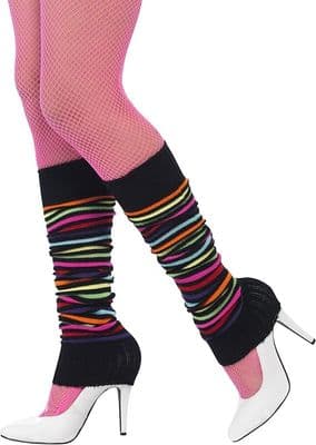 Ladies  Black Neon Striped Legwarmers