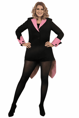 Ladies Black & Pink Tailcoat Jacket Costume  Cabaret Ringmaster Fancy Dress Outfit