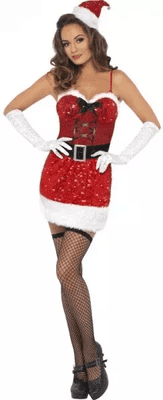 Ladies Christmas Sexy Sequin Santa Dress