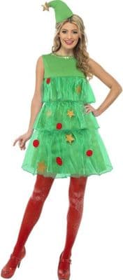 Ladies Christmas Tree Costume Green Tutu Dress Hat Xmas Festive Fancy Dress