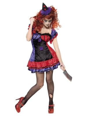 Ladies Cirque Sinister Bo Bo Clown Costume Halloween Evil Clown Fancy Dress Outfit