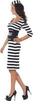 Ladies Classy Convict Costume Halloween Prisoner Fancy Dress Striped Dress Hat