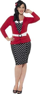 Ladies Curve 1950s Pin Up Costume  Plus Size Retro Fancy Dress Outfit
