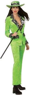 Ladies Deluxe 1970s Uptown Girl Green Costume Disco Fancy Dress Suit With Hat