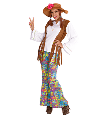 Ladies Deluxe 1970s Woodstock Hippie Costume Flower Power Outfit 70s Fancy Dress