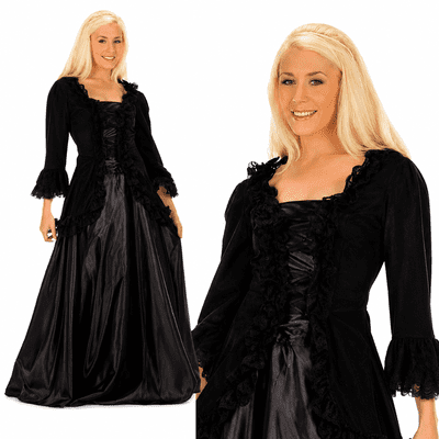 Ladies Deluxe Black Victorian Lady Costume Gothic Steampunk Fancy Dress Outfit