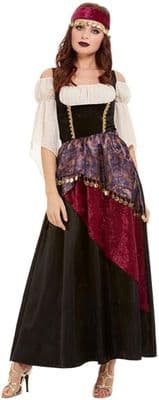 Ladies Deluxe Fortune Teller Costume Gypsy Fancy Dress Halloween Outfit