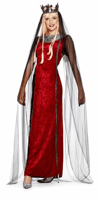 Ladies Deluxe Medieval Queen Costume UK 8-10 Red Royal Fancy Dress Outfit
