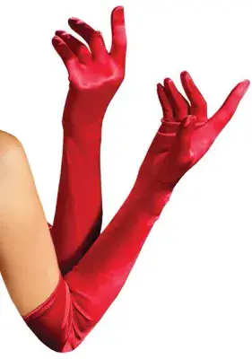 Ladies Deluxe Red Satin Opera Gloves