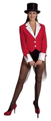 Ladies Deluxe Ringmaster Jacket Red White Circus Fancy Dress Tailcoat Costume