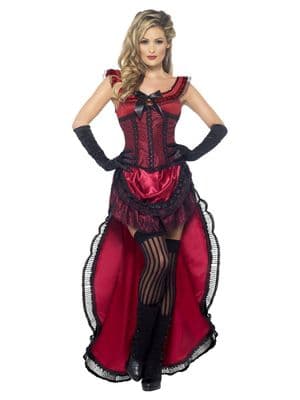 Ladies Deluxe Western Brothel Babe Costume Saloon Girl Fancy Dress Outfit